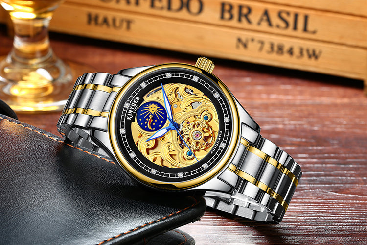 Automatic Vintage Royal Fashion Gold Skeleton Mechanical Watch for Men