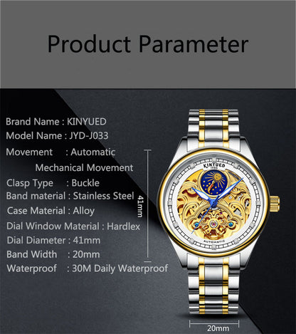 Automatic Vintage Royal Fashion Gold Skeleton Mechanical Watch for Men