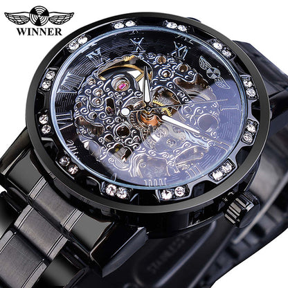 Luxury Transparent Gear Movement Mens Mechanical Skeleton Wrist Watch