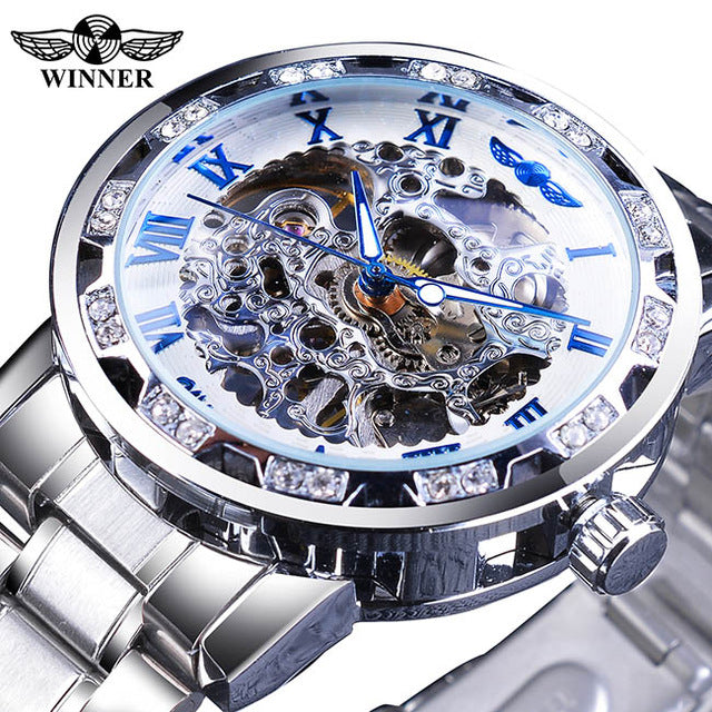 Luxury Transparent Gear Movement Mens Mechanical Skeleton Wrist Watch