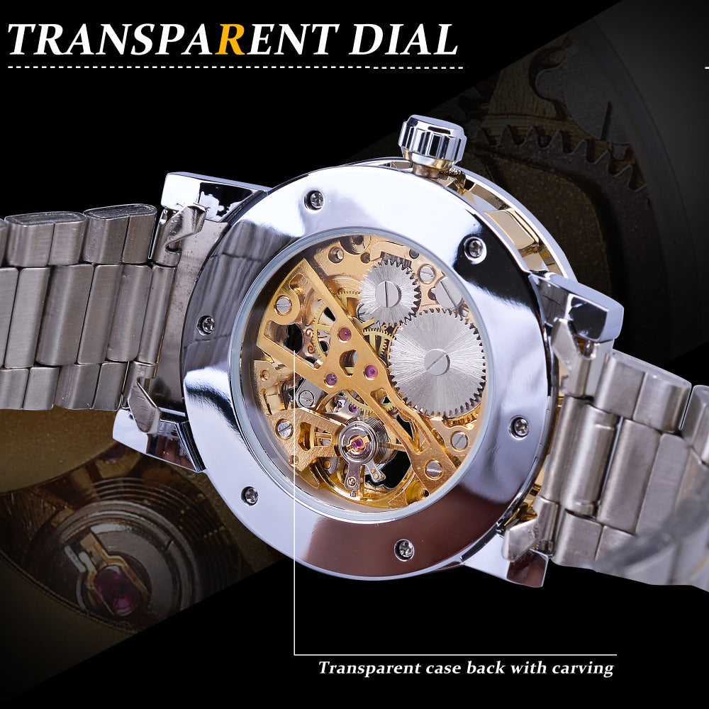 Luxury Transparent Gear Movement Mens Mechanical Skeleton Wrist Watch