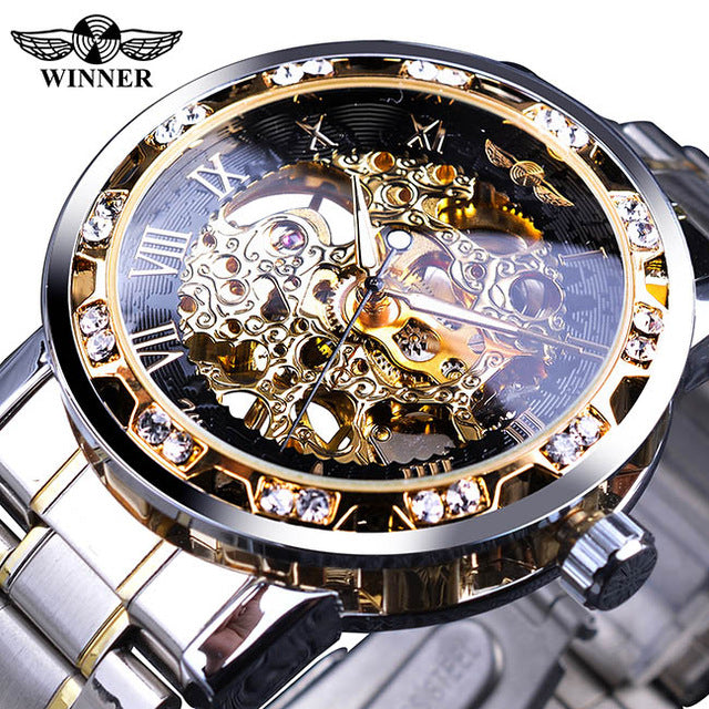 Luxury Transparent Gear Movement Mens Mechanical Skeleton Wrist Watch