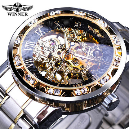Luxury Transparent Gear Movement Mens Mechanical Skeleton Wrist Watch