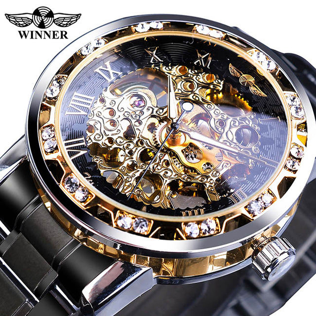 Luxury Transparent Gear Movement Mens Mechanical Skeleton Wrist Watch