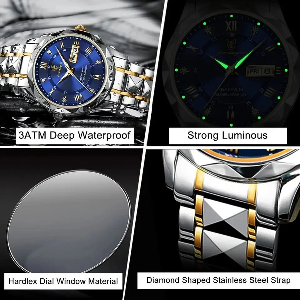 Fashion Luxury Stainless Steel Waterproof Luminous Quartz Watches for Men