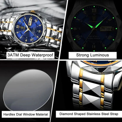 Fashion Luxury Stainless Steel Waterproof Luminous Quartz Watches for Men