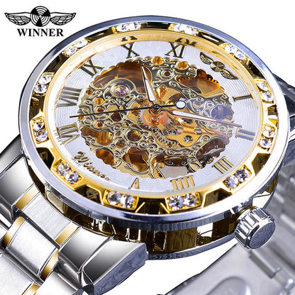 Luxury Transparent Gear Movement Mens Mechanical Skeleton Wrist Watch