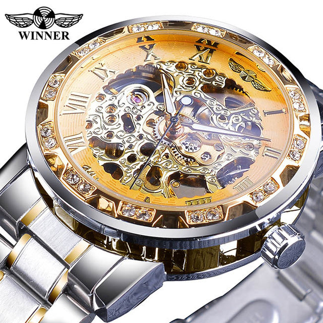Luxury Transparent Gear Movement Mens Mechanical Skeleton Wrist Watch
