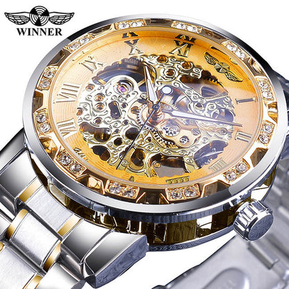 Luxury Transparent Gear Movement Mens Mechanical Skeleton Wrist Watch
