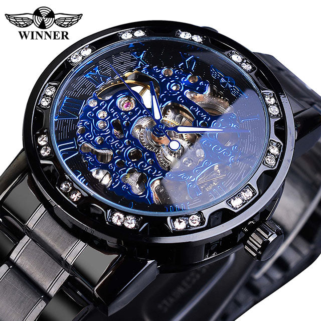 Luxury Transparent Gear Movement Mens Mechanical Skeleton Wrist Watch