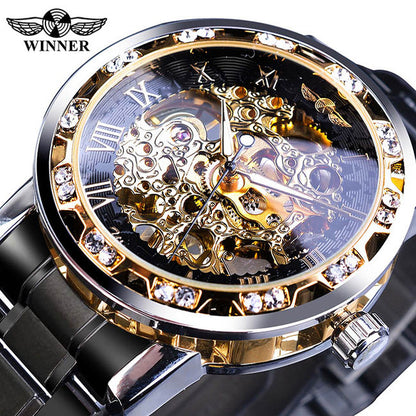 Luxury Transparent Gear Movement Mens Mechanical Skeleton Wrist Watch