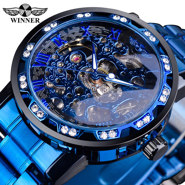 Luxury Transparent Gear Movement Mens Mechanical Skeleton Wrist Watch
