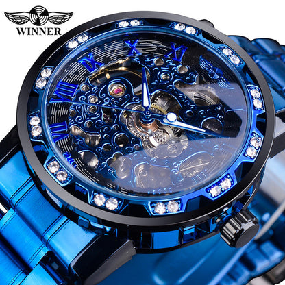 Luxury Transparent Gear Movement Mens Mechanical Skeleton Wrist Watch