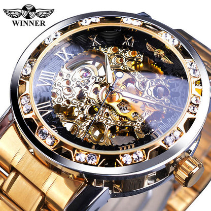 Luxury Transparent Gear Movement Mens Mechanical Skeleton Wrist Watch