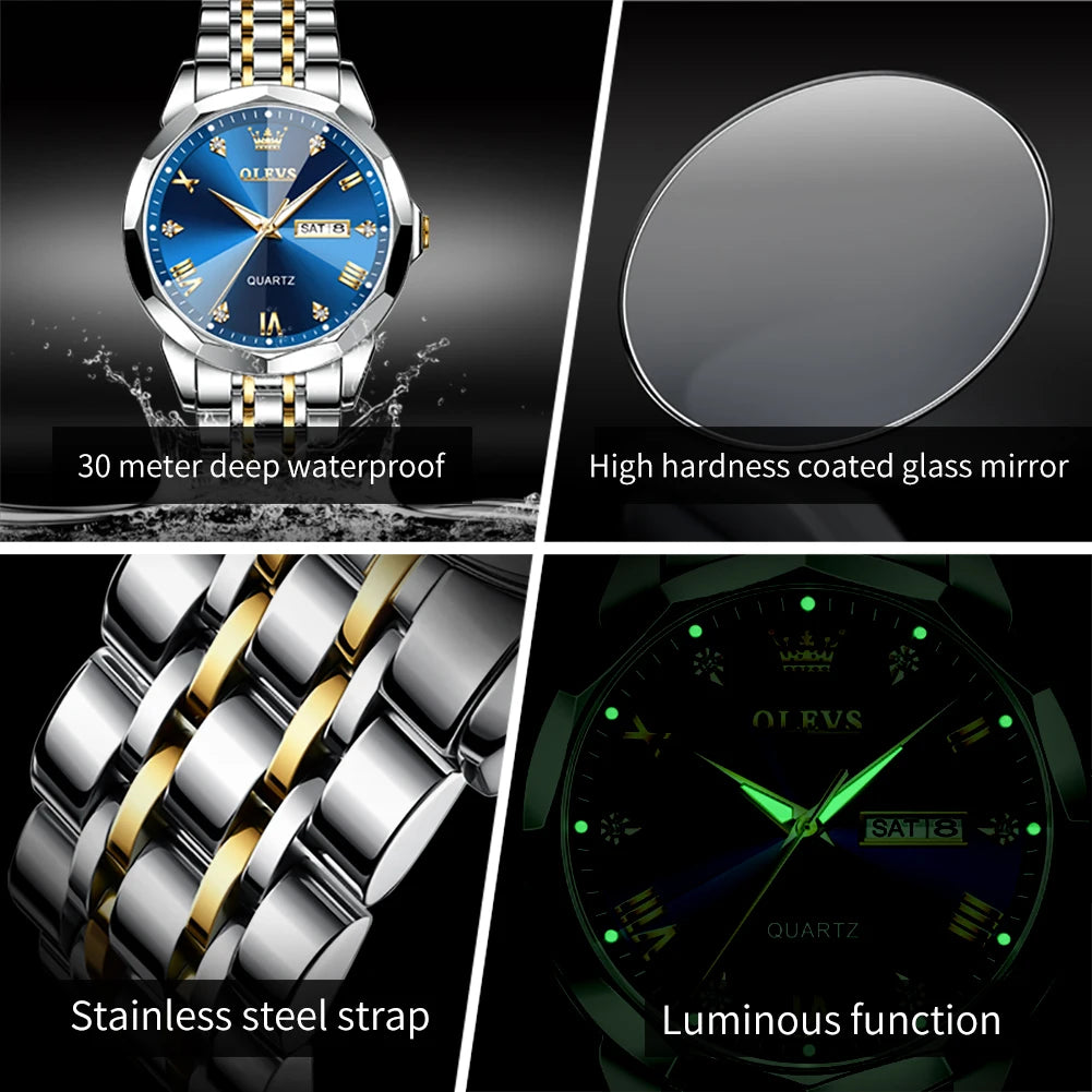 Luxury Waterproof Luminous Quartz Classic Steel Watches for Men