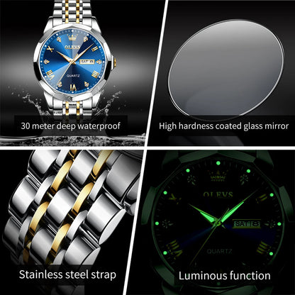 Luxury Waterproof Luminous Quartz Classic Steel Watches for Men