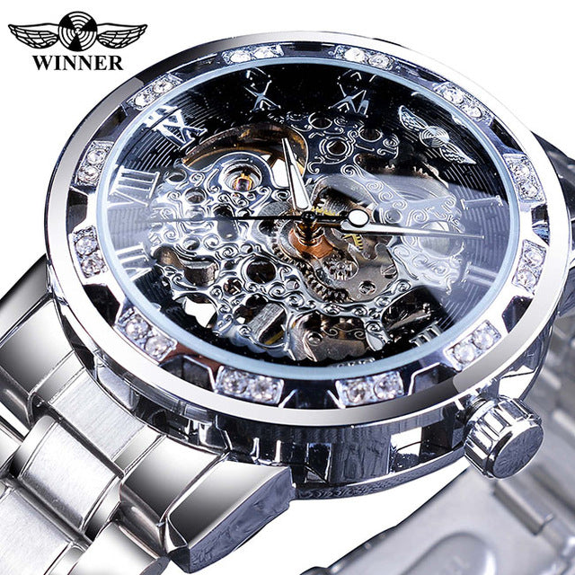 Luxury Transparent Gear Movement Mens Mechanical Skeleton Wrist Watch