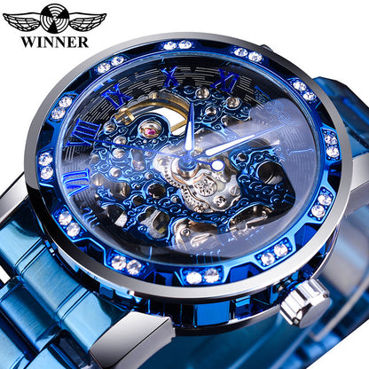 Luxury Transparent Gear Movement Mens Mechanical Skeleton Wrist Watch