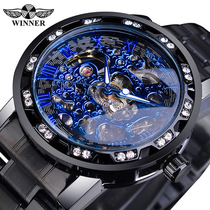 Luxury Transparent Gear Movement Mens Mechanical Skeleton Wrist Watch