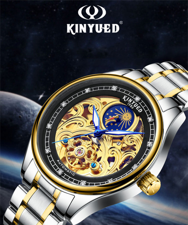 Automatic Vintage Royal Fashion Gold Skeleton Mechanical Watch for Men